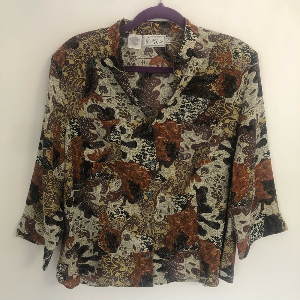 KATHY CHE Women’s Floral 3/4 Sleeve V Neck Shirt Size 18